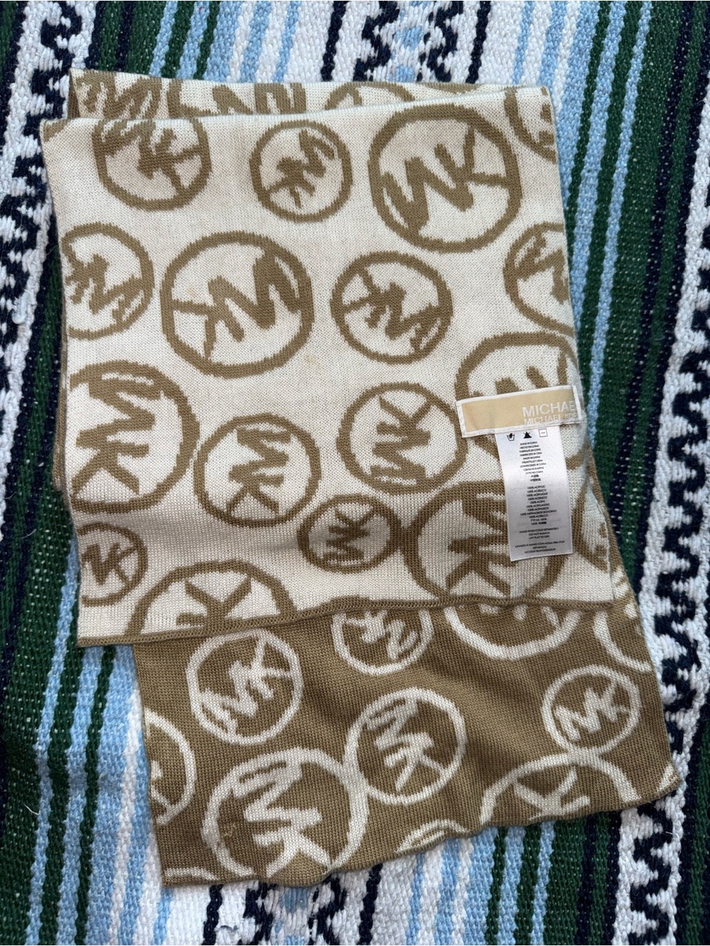 Michael Kors Two-Tone Beige & Cream Logo Scarf